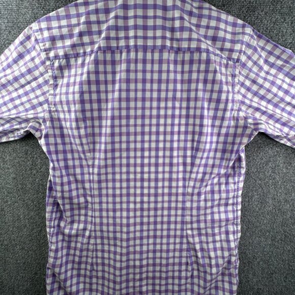 Eton Button Up Shirt Long Sleeve Men Pink Purple Check 15.75 Contemporary Cotton - Picture 14 of 16
